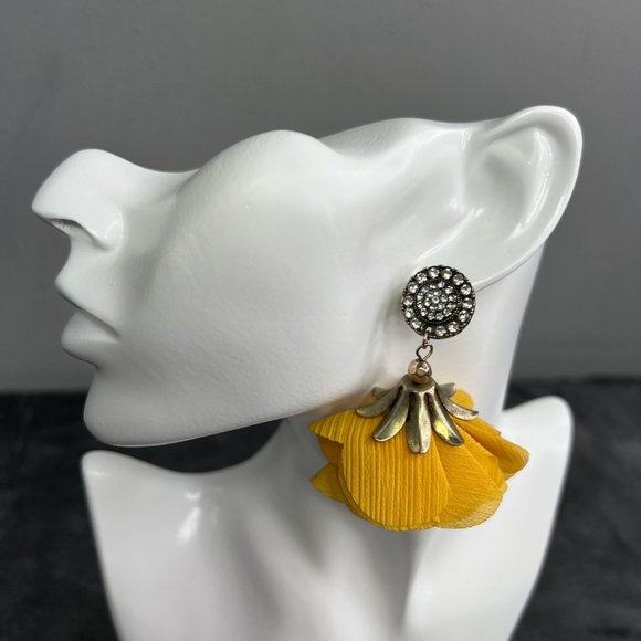 Nicole Miller New York Floral Earrings Mustard Yellow Gold Rhinestone NWT - Picture 6 of 11